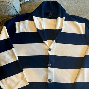 Navy and white stripe shawl collar cardigan